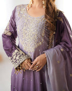 The52 Women's Beautiful Chinon silk Fabric Embroidery Work Straight Kurta Palazzo and Dupatta Set | Grocsy