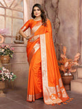 Anaita Dark Orange Banarasi Silk With Beautiful Gala Weaving Saree With Blouse | Grocsy