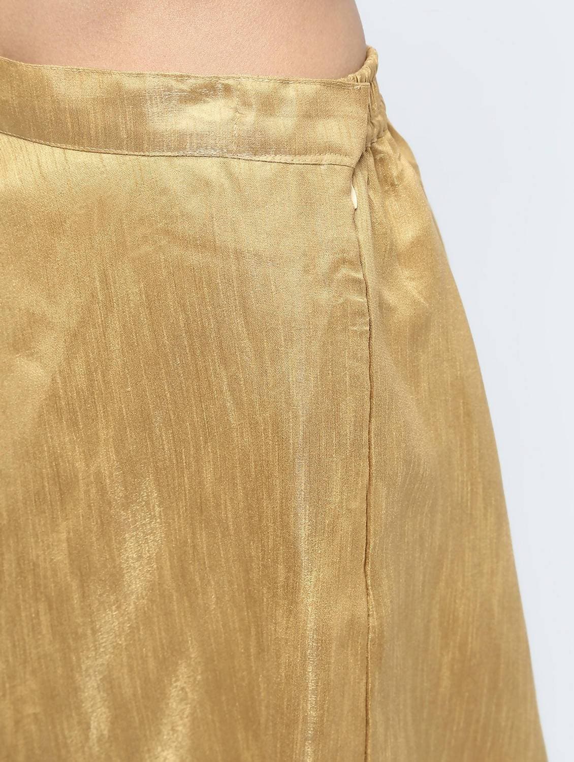 Cheera Golden Color Silk Blend Long Skirt | Grocsy