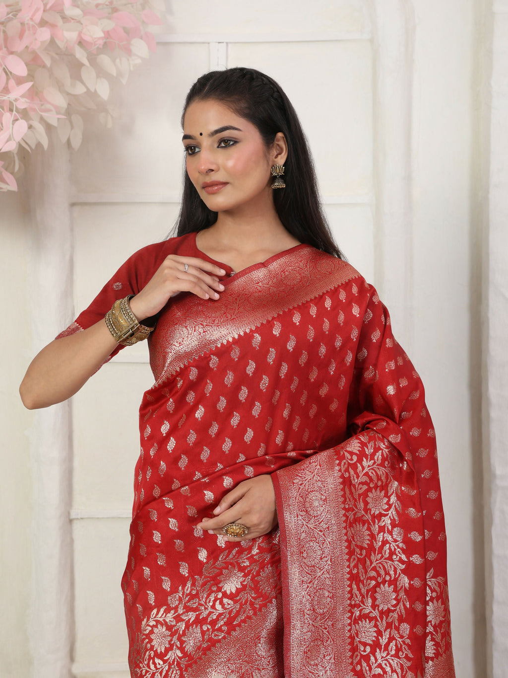 Shree Shyam Fashion Lichi Silk Red Saree | Grocsy