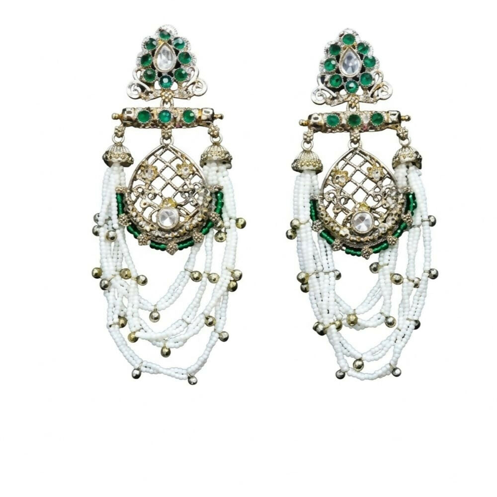 Jewel City Elegant Kundan & Green Emerald Pearl Drop Jhumka Earrings – Traditional Handcrafted Ethnic Jewelry | Grocsy