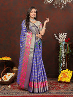 Lorenvalley Fashion Purple Soft Silk Woven Design with Zari Weaving Leheriya Design Saree | Grocsy