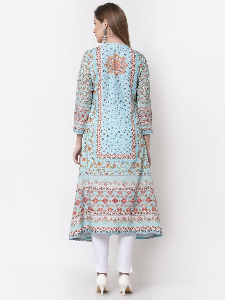 Myshka Blue Color Pure Cotton Printed Kurta | Grocsy