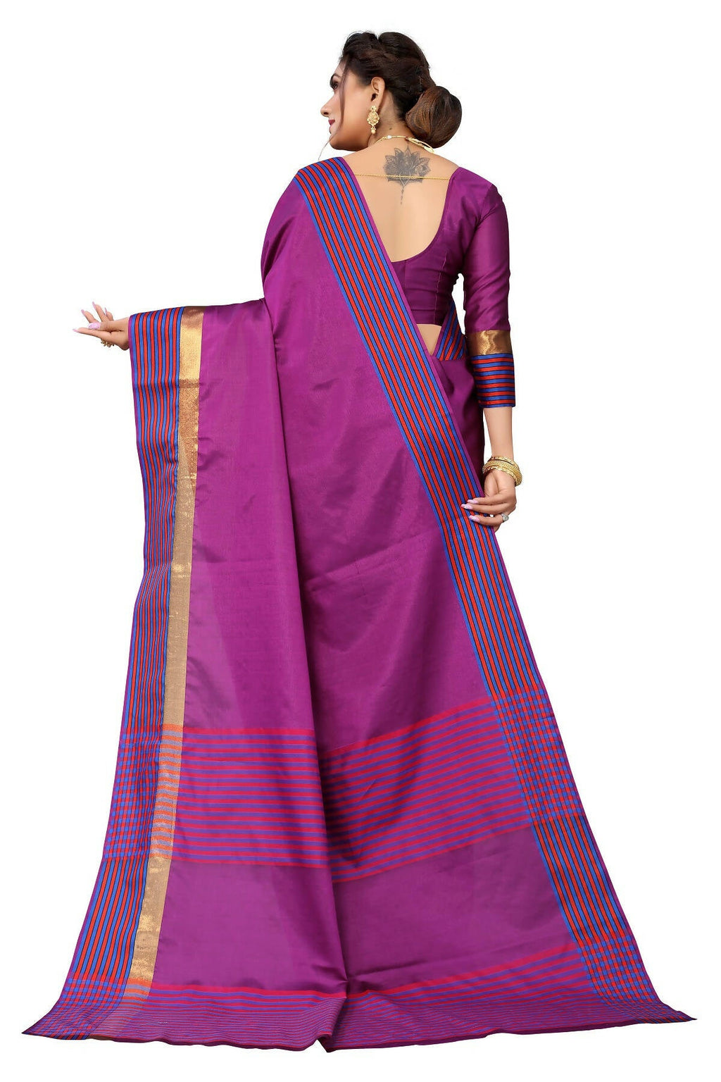 Vamika Ethnic Fire Purple Cotton Silk Saree | Grocsy