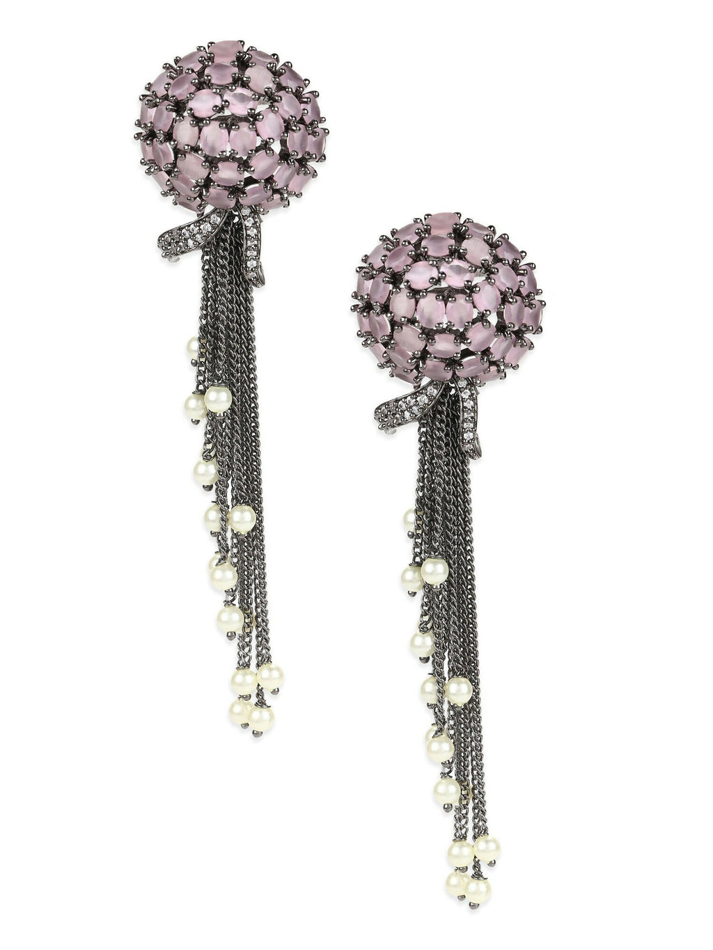 Blush Purple Stone Earrings with Pearls- Ruby Raang | Grocsy