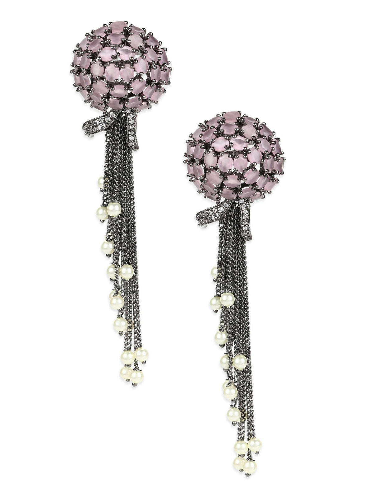 Blush Purple Stone Earrings with Pearls- Ruby Raang | Grocsy