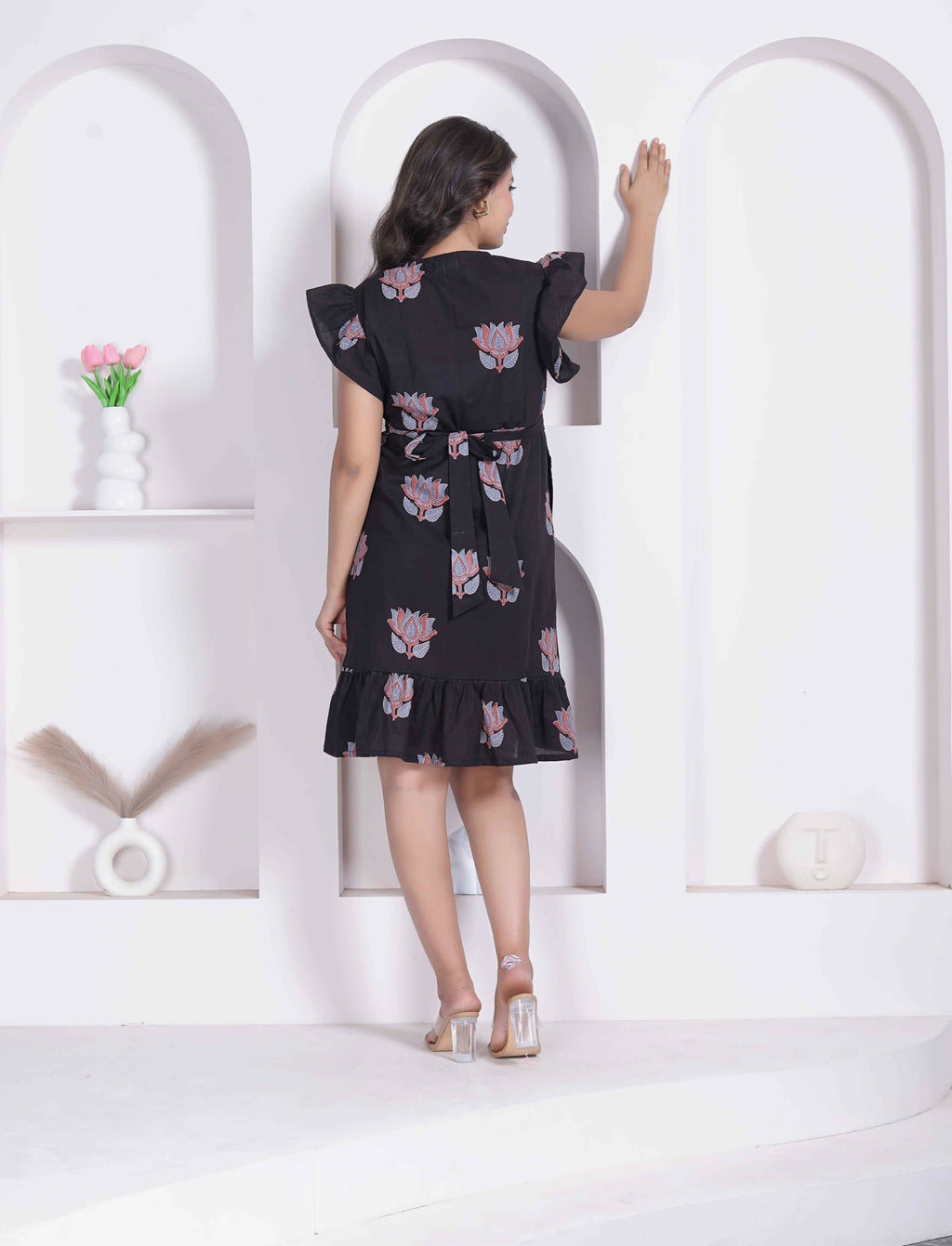 Miravan Women Empire Waist Black Mini Length Dress | Grocsy