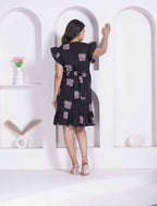 Miravan Women Empire Waist Black Mini Length Dress | Grocsy