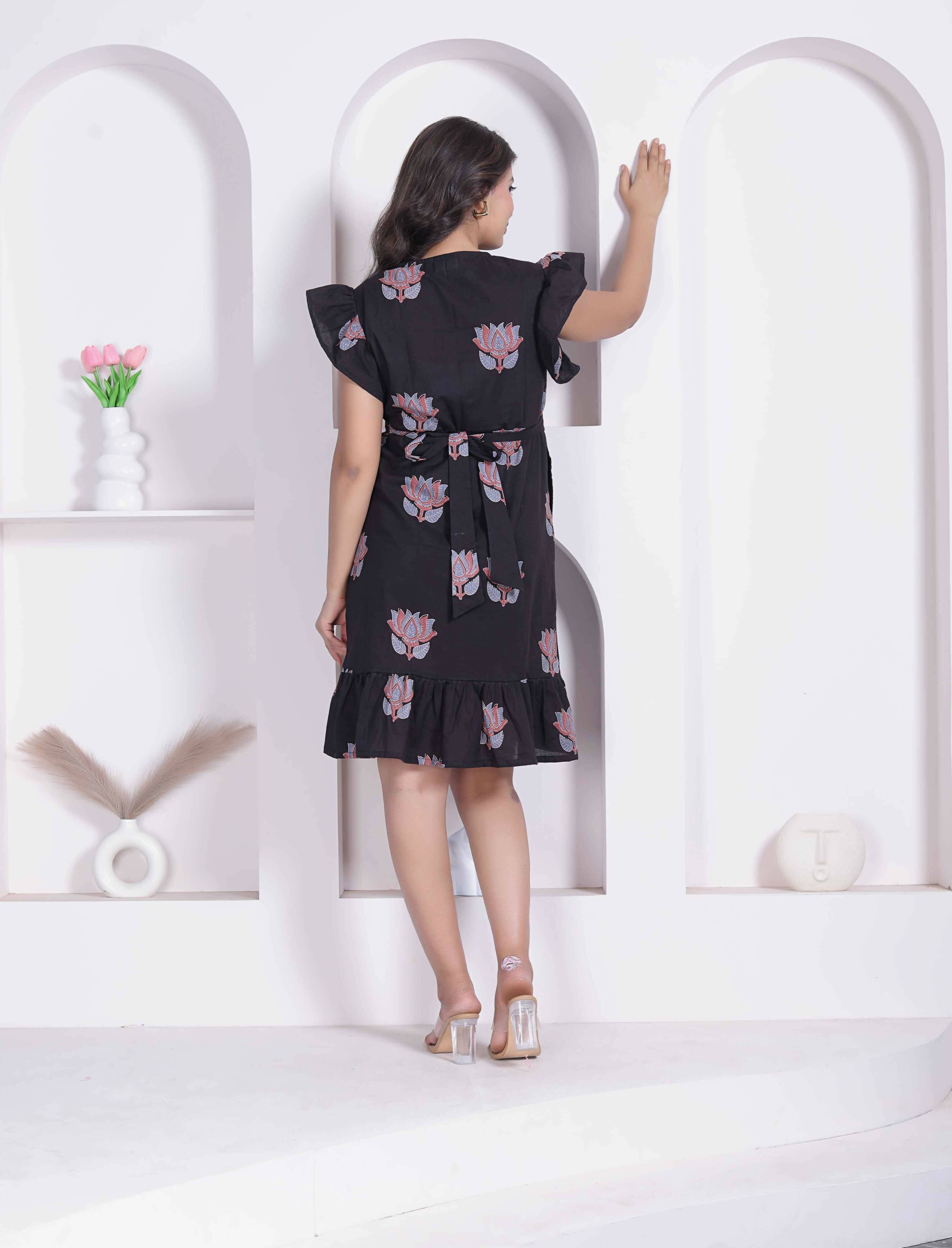 Miravan Women Empire Waist Black Mini Length Dress | Grocsy
