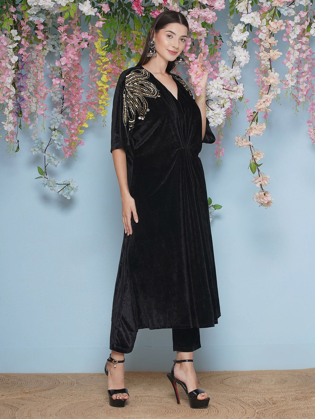 Joban Fashion Black Hand Embellished Velvet Set | Grocsy