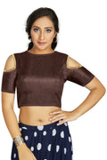 Aastha Fashion Women's Coffee Art Silk Cold Shoulder Sleeve Readymade Blouse | Grocsy