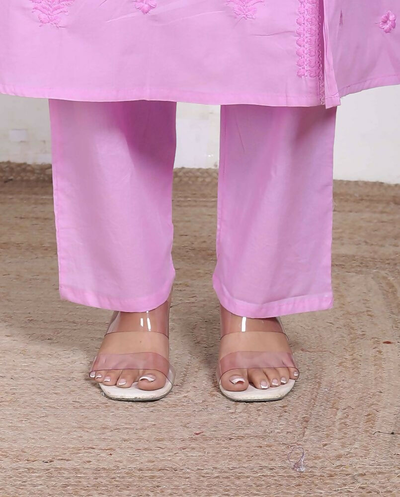 Miravan Womens Pink Lucknowi Angrakha Style Kurta With Palazzo | Grocsy