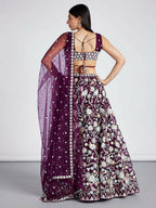 House of Panchhi Burgundy Net heavy Sequinse embroidery Semi-Stitched Lehenga choli & Dupatta | Grocsy