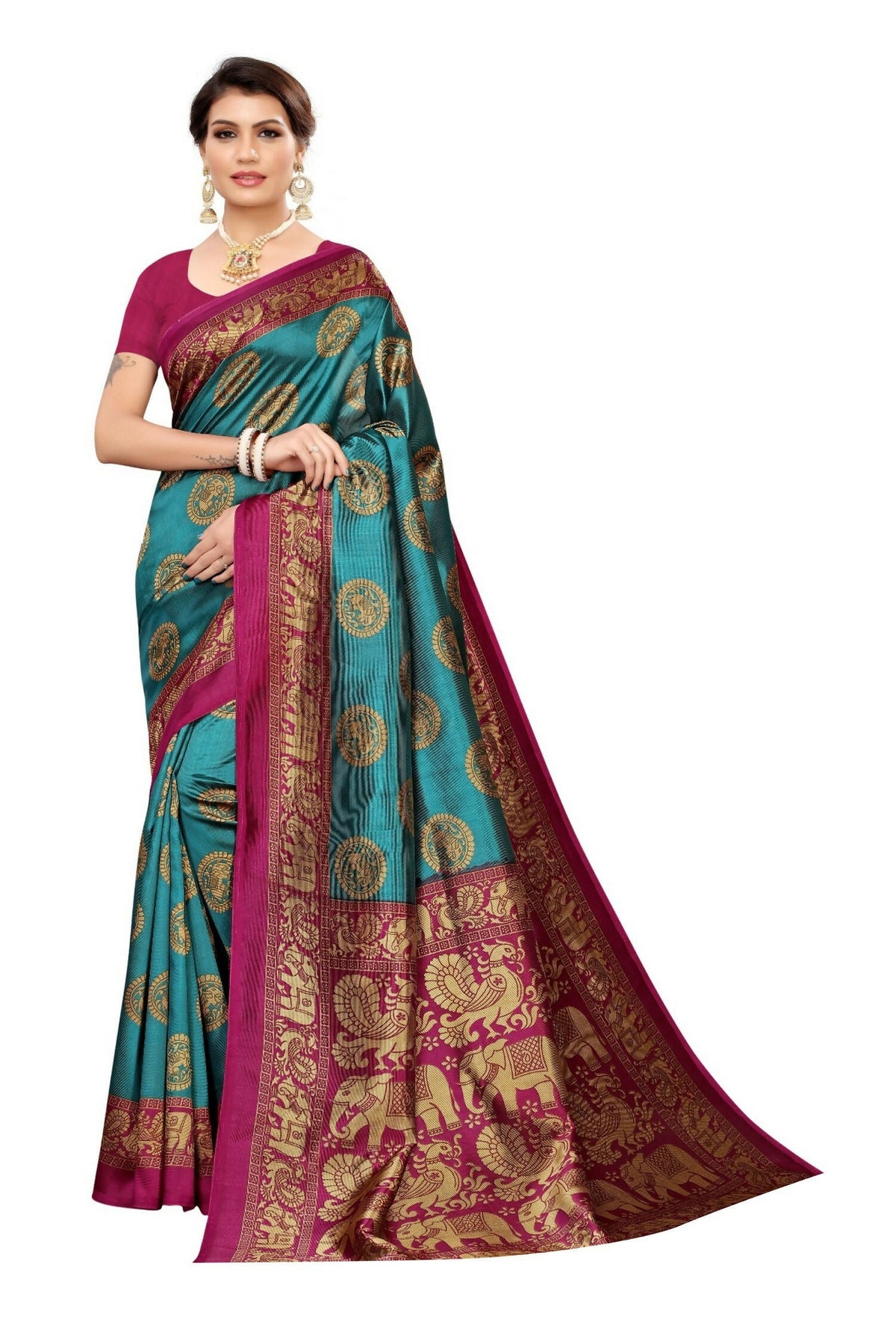 Vamika rama & wine Printed Art Silk Saree | Grocsy