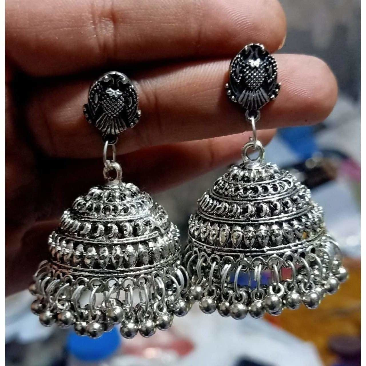 MS Fashion India Oxidized Light Weight Silver Jhumka Earrings | Grocsy
