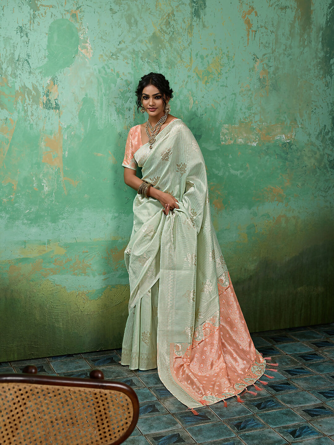 Shree Shyam Fashion Rama Green Linen Cotton Saree | Grocsy