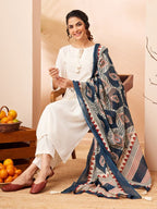 Janasya Off White Straight Rayon Kurta,Bottom & Dupatta | Grocsy