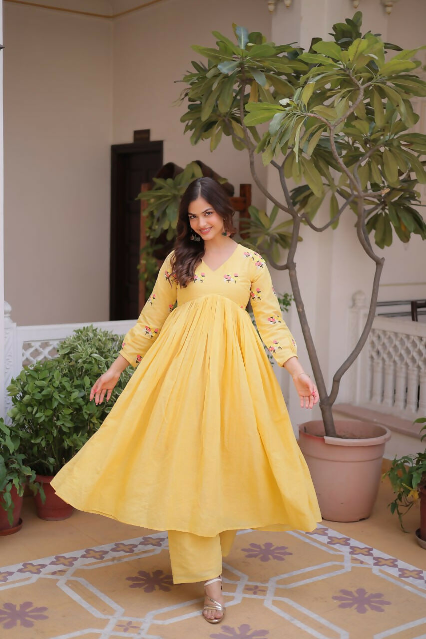 Teeya Creation Womens New Summer Wear Cotton Fabric With Embroidered Work Gown Set | Grocsy