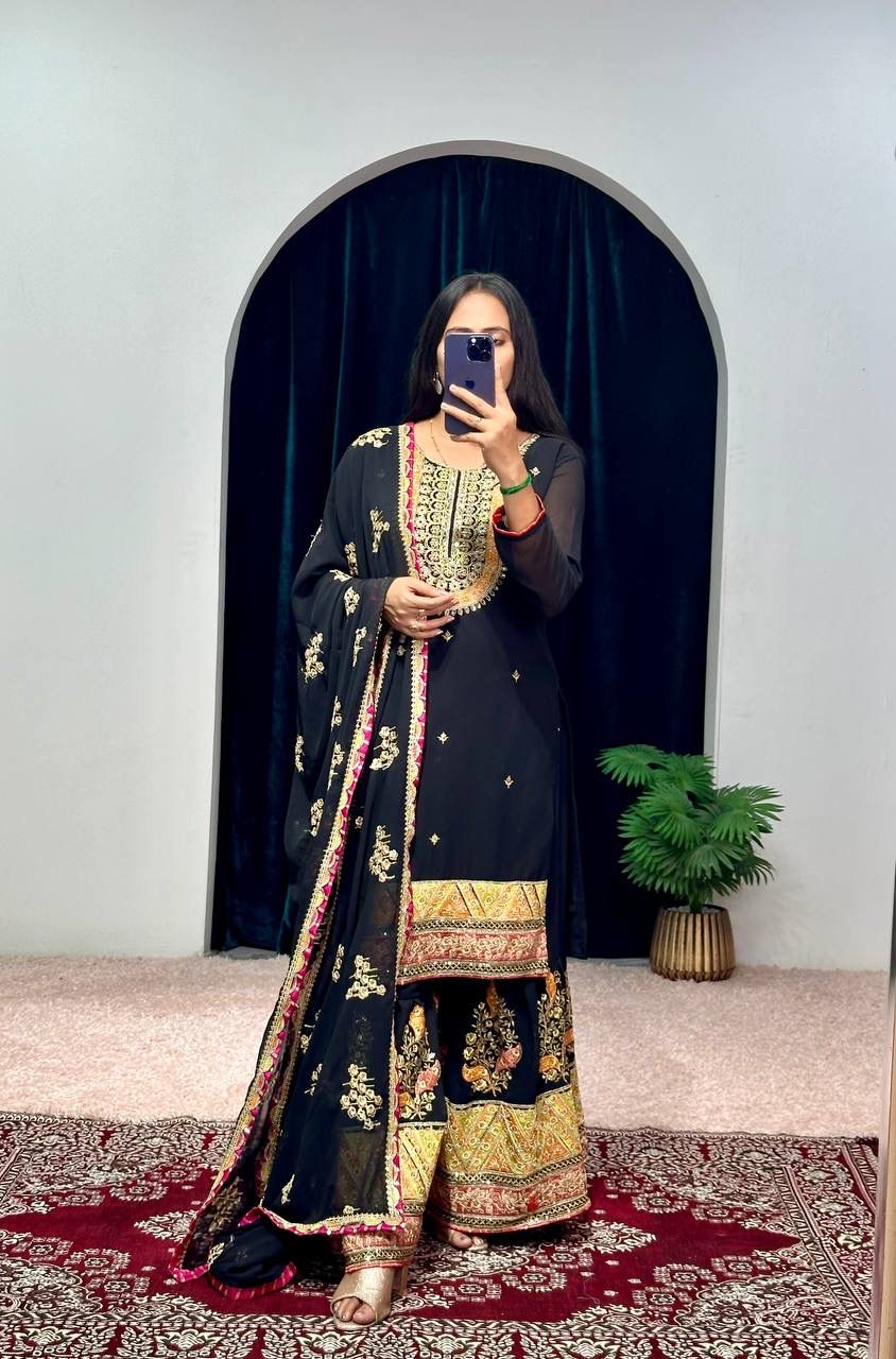 Lehenga Mart Designer Embroidered and Mirror Work Suit | Grocsy