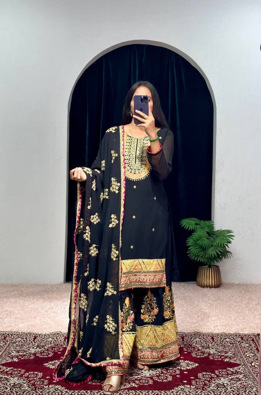 Lehenga Mart Designer Embroidered and Mirror Work Suit | Grocsy