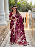 Vedant Vastram Soft Dola Silk Fancy Jacquard Bollywood Saree - Maroon | Grocsy