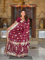 Vedant Vastram Soft Dola Silk Fancy Jacquard Bollywood Saree - Maroon | Grocsy