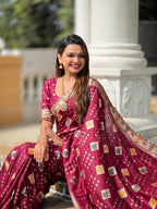 Vedant Vastram Soft Dola Silk Fancy Jacquard Bollywood Saree - Maroon | Grocsy