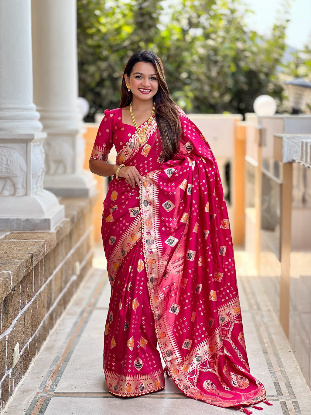 Vedant Vastram Soft Dola Silk Fancy Jacquard Bollywood Saree - Pink | Grocsy