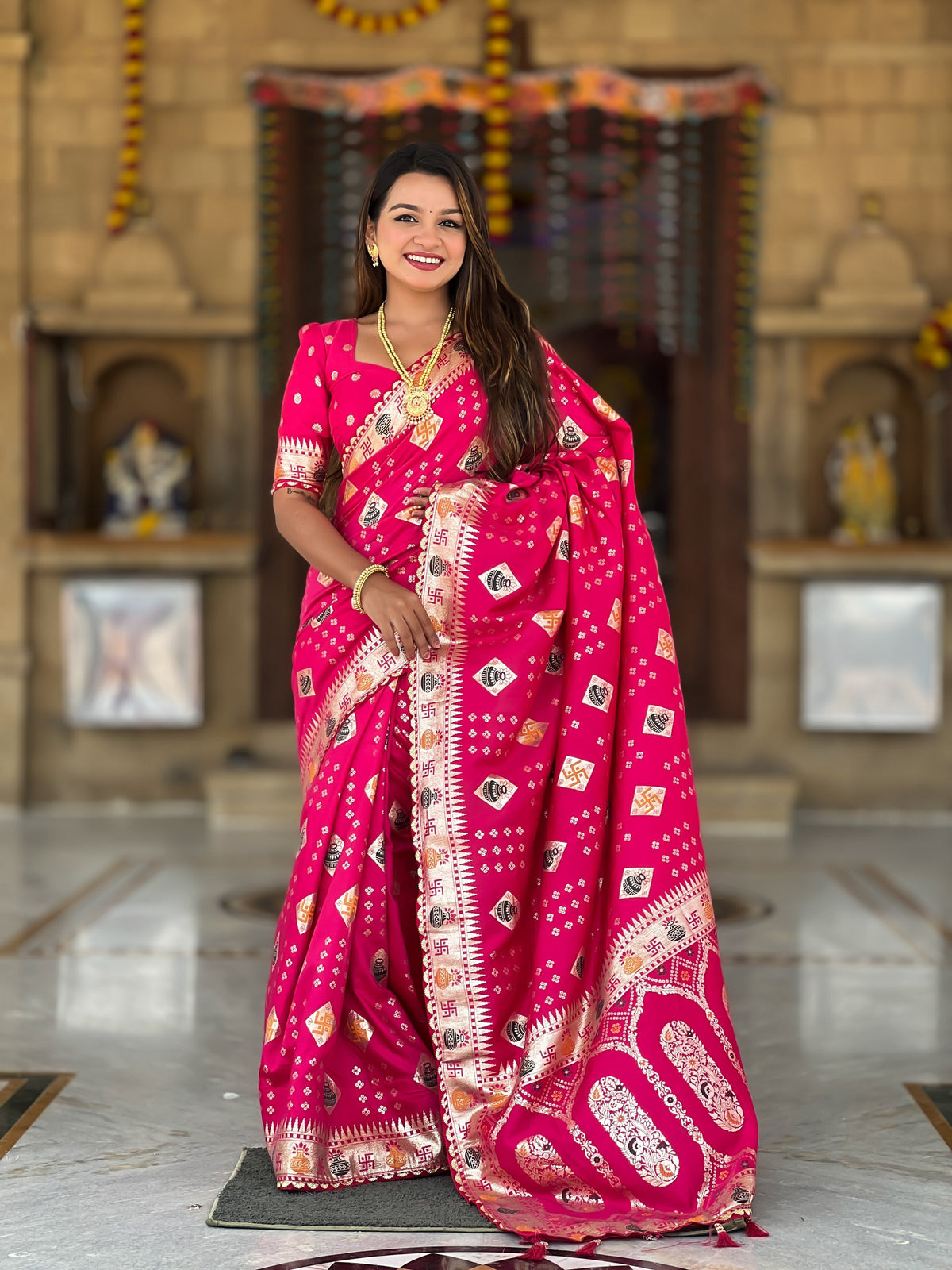 Vedant Vastram Soft Dola Silk Fancy Jacquard Bollywood Saree - Pink | Grocsy