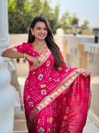 Vedant Vastram Soft Dola Silk Fancy Jacquard Bollywood Saree - Pink | Grocsy