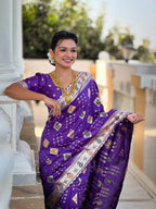 Vedant Vastram Soft Dola Silk Fancy Jacquard Bollywood Saree - Violet | Grocsy