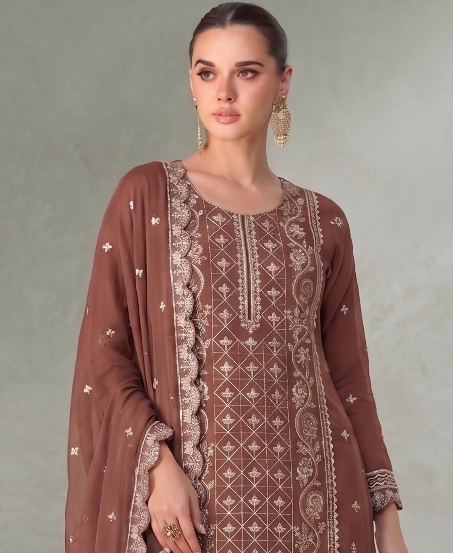 KC Peach Pakistani Straight Suit For Women Chiffon | Grocsy
