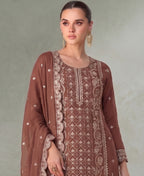 KC Peach Pakistani Straight Suit For Women Chiffon | Grocsy