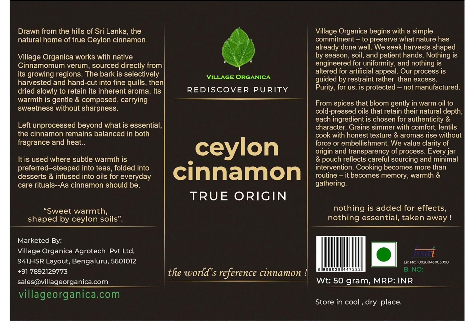 Village-Organica Ceylon Cinnamon Sticks | Grocsy