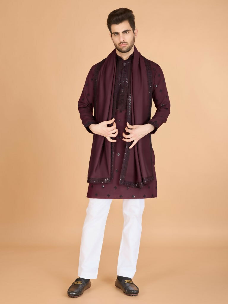 Vastranavya Maroon Exclusive Festival Wear Viscose Silk Thread with Sequence Embroidered Work Kurta with Dupatta | Grocsy