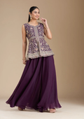 Teeya Creation WIne Color Star Georgette Party Wear Designer Peplum Sharara Set | Grocsy