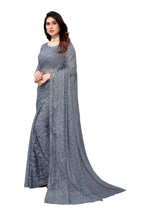 Vamika Ethnic Fire Grey Pearls Net Saree | Grocsy