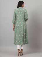 Juniper Women's Green Printed A-Line Kurta | Grocsy