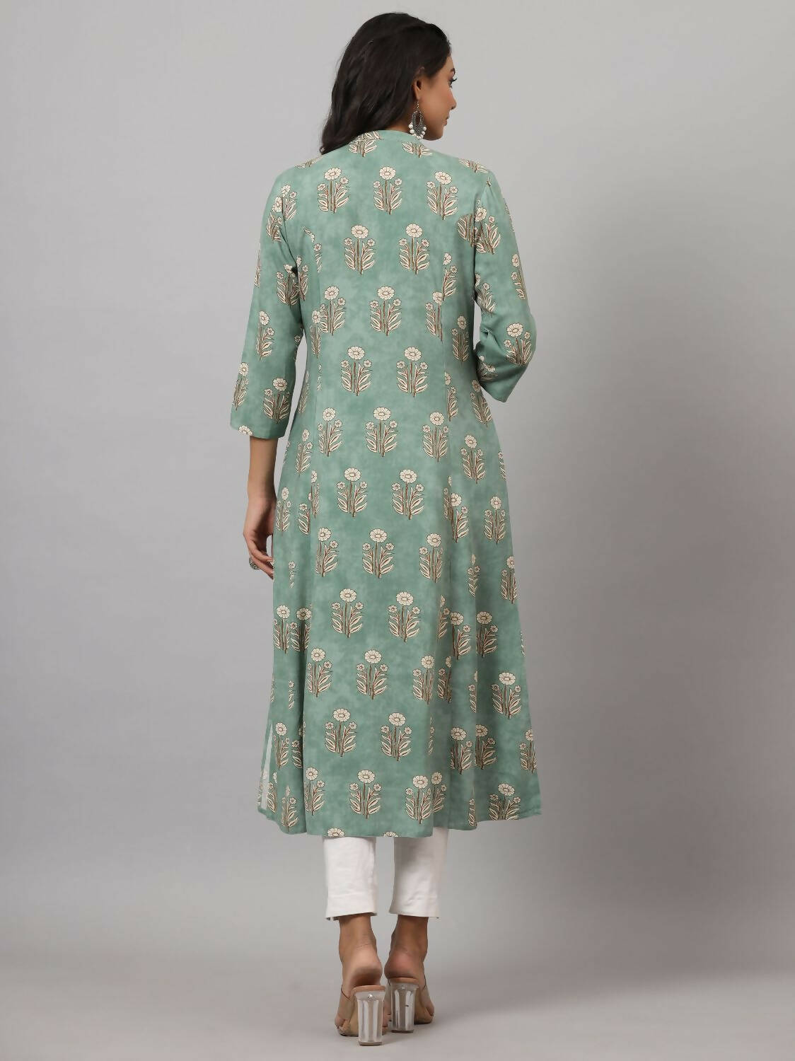 Juniper Women's Green Printed A-Line Kurta | Grocsy