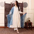 The52 Women's Beautiful Solid Chanderi Silk Fabric Flared Anarkali Pant and Dupatta Set | Grocsy