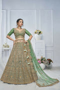 Kesar Fab Green Net Embroidered Lehenga | Grocsy
