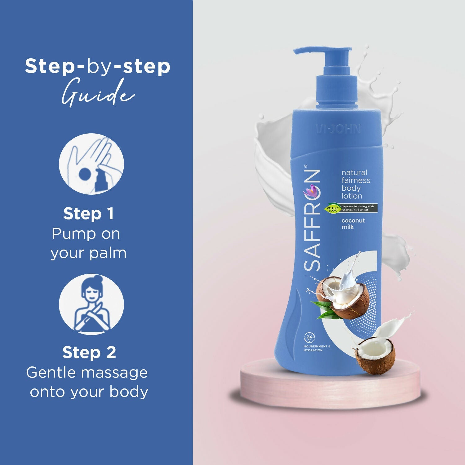 VI-JOHN Saffron Natural Fairness Body Lotion Coconut Milk Deep Hydration & Radiant Glow For All Skin Types | Grocsy