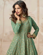 Anaita Green Heavy Fox Georgette Stitched Suit with Sequence Work | Grocsy