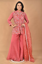 Morchari Women And Hand Embroidery Palazzo Set-Rust | Grocsy