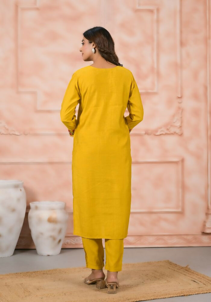 Ethnic Festive Wear Slik Yellow Stitched Suit With Dupatta - Anbazaar | Grocsy