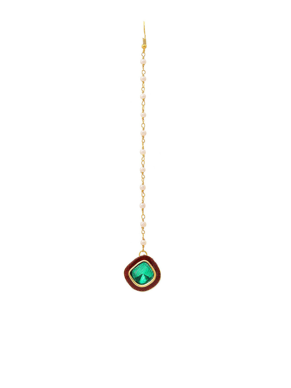 Ruby Raang Green and Red Meenakari Kundan Maang tikka | Grocsy