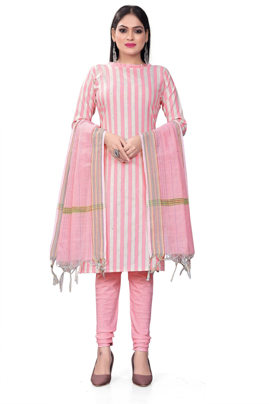 Pink Cotton Jacquard Woven Unstitched Dress Material - Amara | Grocsy