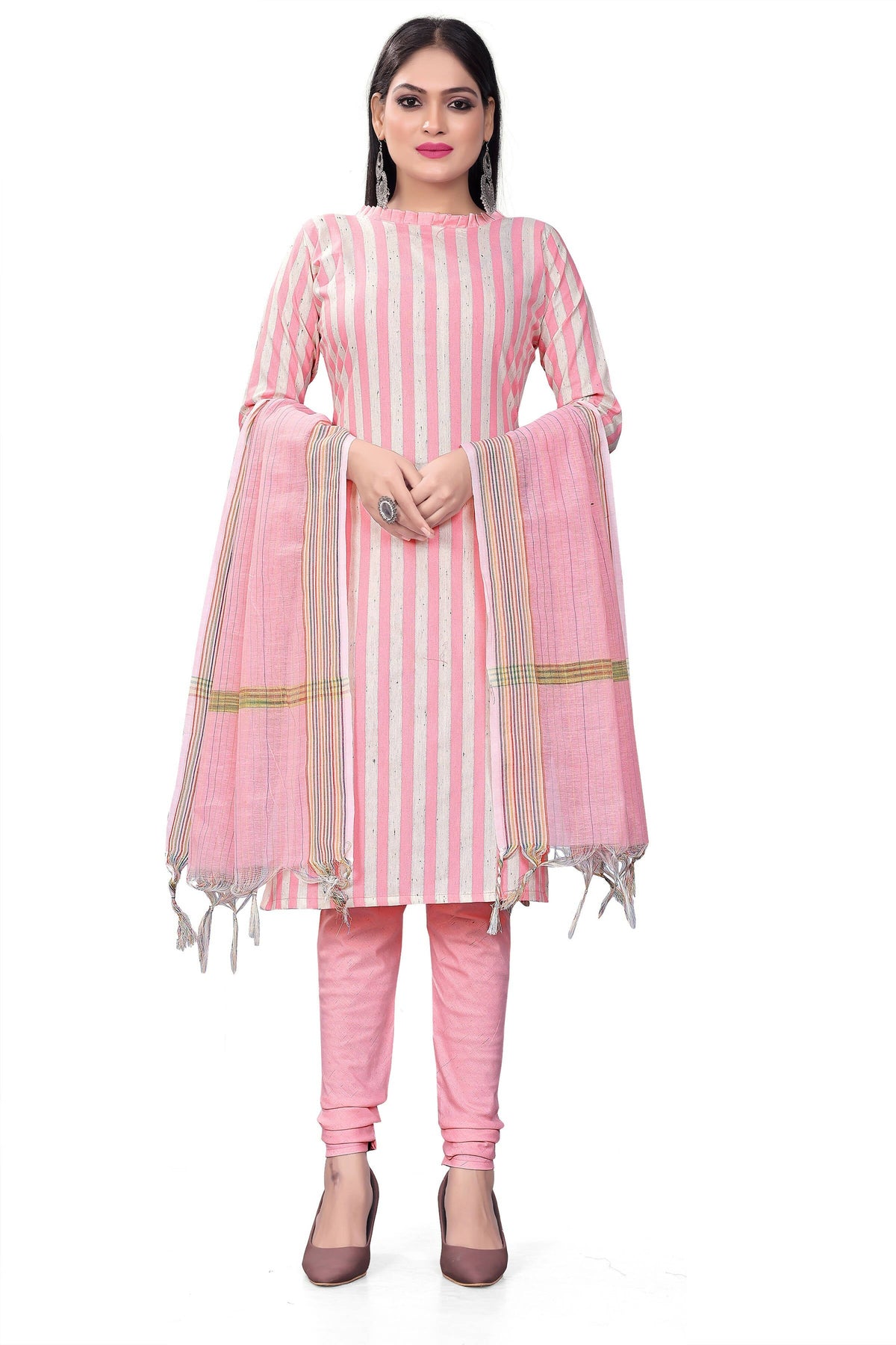Pink Cotton Jacquard Woven Unstitched Dress Material - Amara | Grocsy