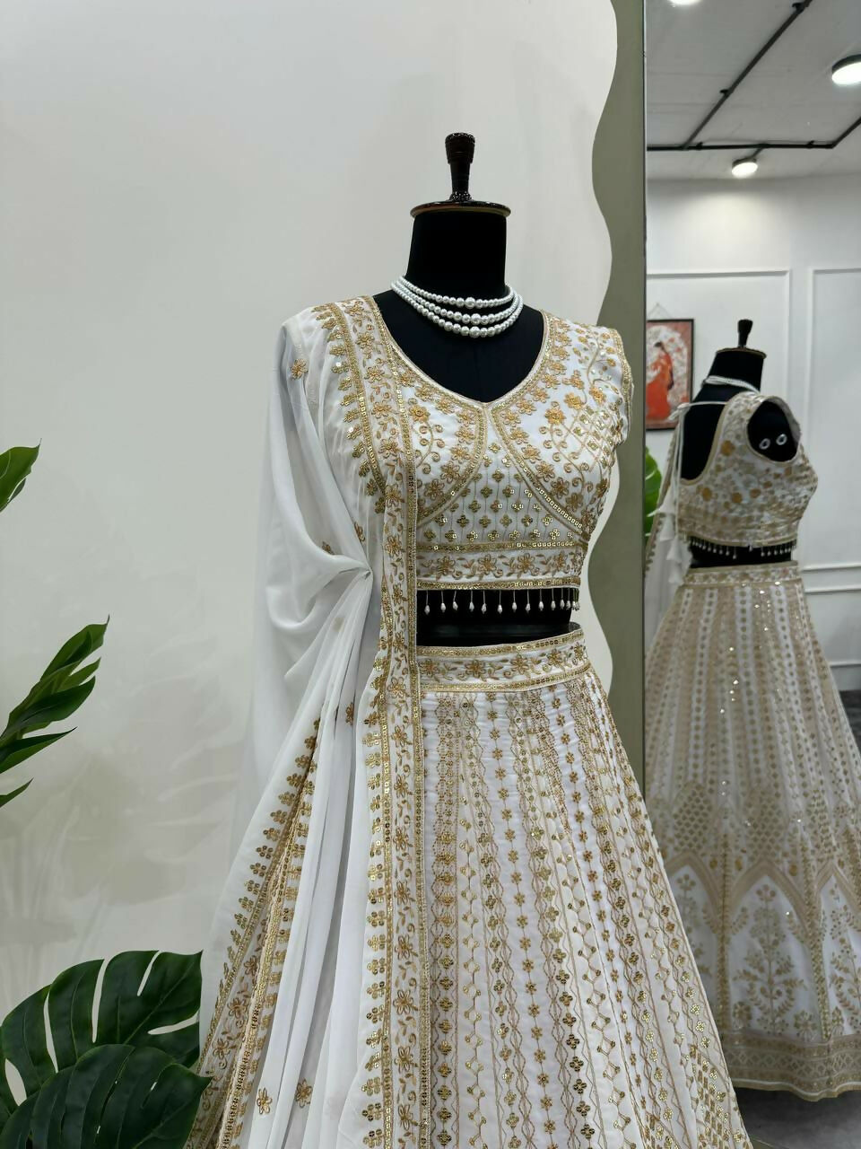 Jyoti Fashion Women's White Faux Georgette Sequins with Thread Embroidered Designer Lehenga Choli Set | Grocsy