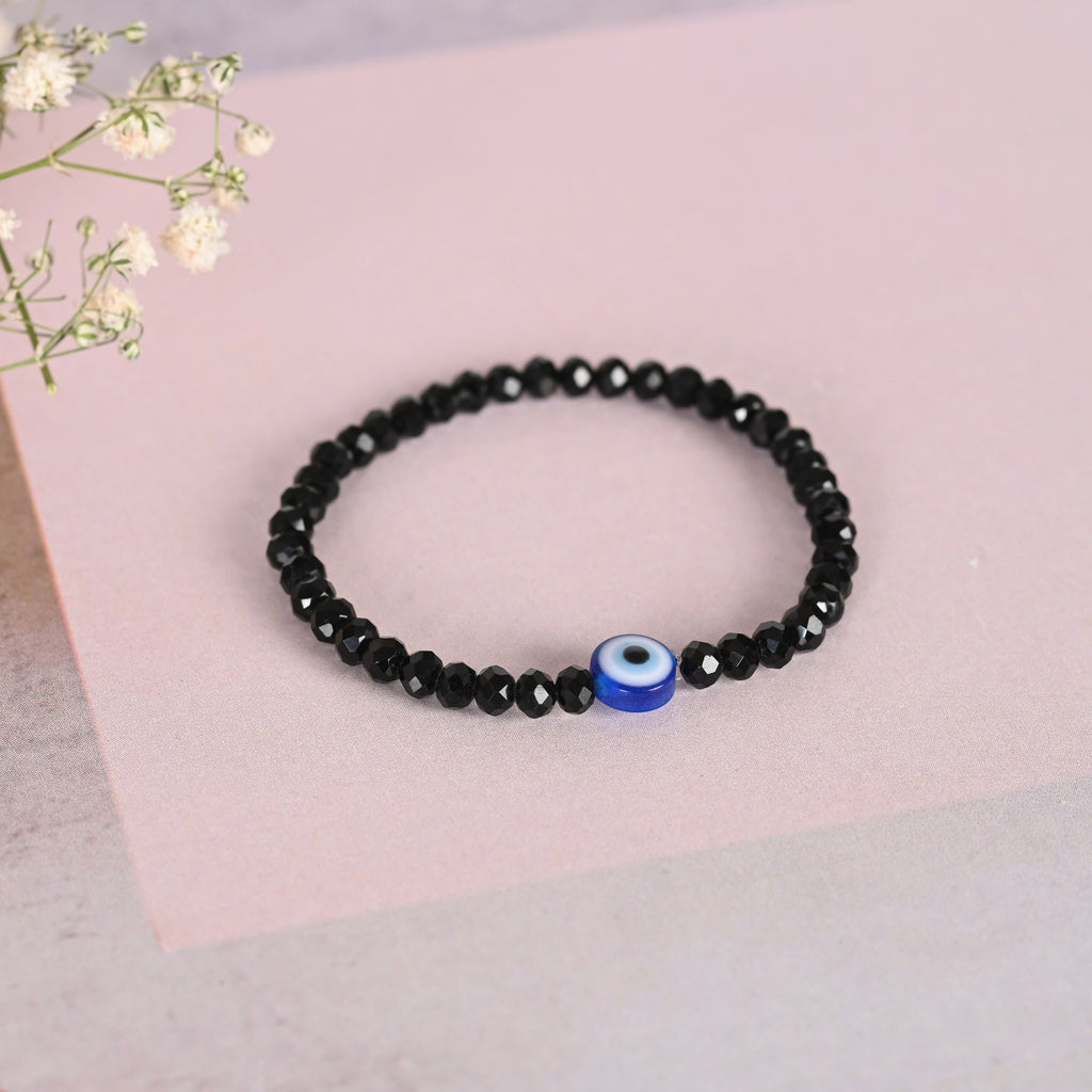 NVR Men & Women Black Evil Eye Crystal Elasticated Bracelet | Grocsy